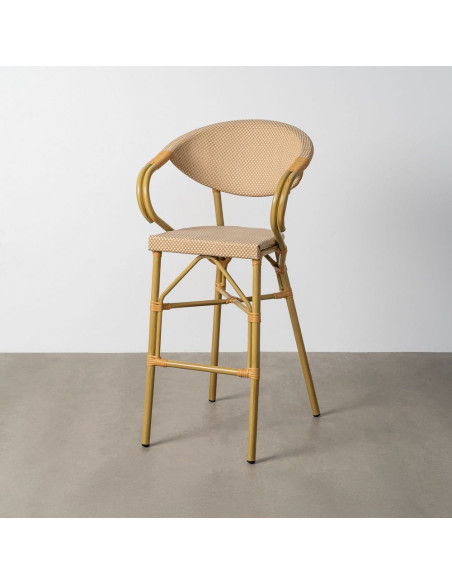 Tabouret de bar bistrot chic en Textilène Beige Métal Naturel Effet bambou Ameyra (Lot de 2) - 1