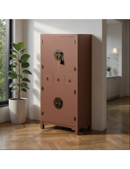 Grand Buffet oriental chic Haut 4 portes 3 tiroirs en Bois MDF Marron moka Oriente - 2