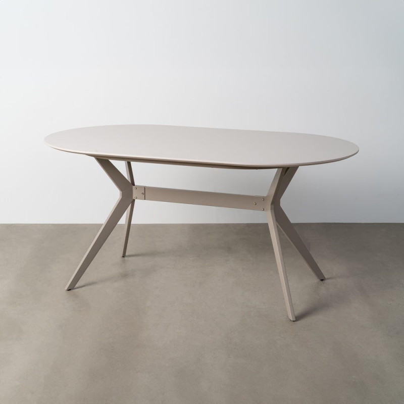 Table à manger design Ovale 6 personnes en Bois MDF Blanc Laqué Métal Gris Unira - 1