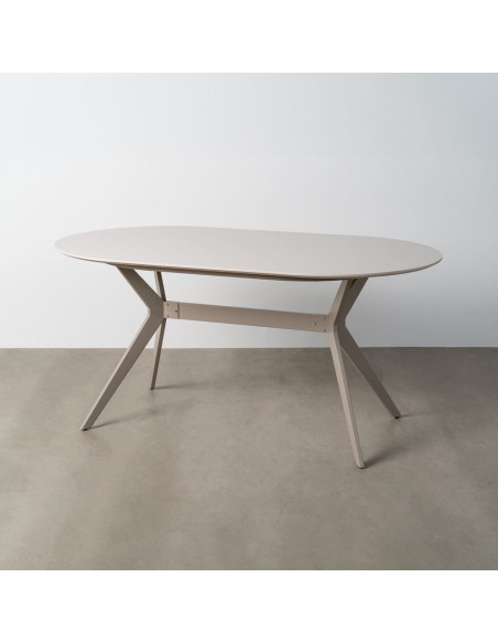 Table à manger design Ovale 6 personnes en Bois MDF Blanc Laqué Métal Gris Unira - 1
