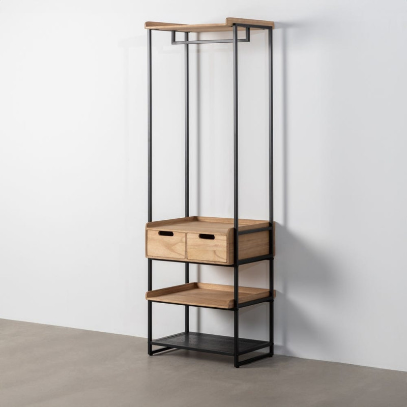 Meuble Vestiaire industriel chic 2 tiroirs 4 étagères 60 cm en Bois MDF Naturel Métal Noir Onara - 2