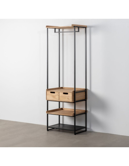 Meuble Vestiaire industriel chic 2 tiroirs 4 étagères 60 cm en Bois MDF Naturel Métal Noir Onara - 2