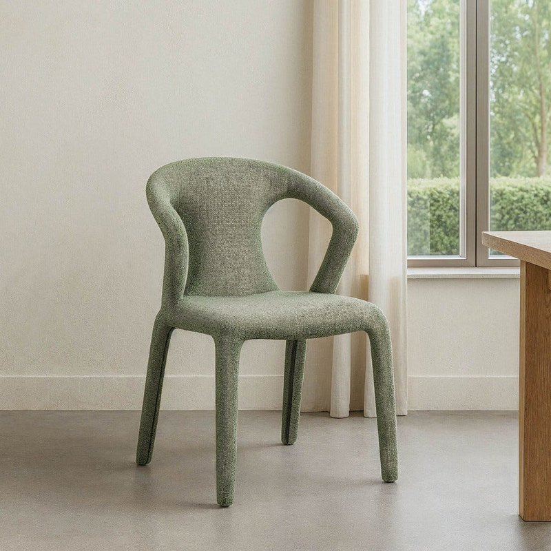 Fauteuil de table moderne chic en Tissu Vert Chiné Métal Fuzara (Lot de 2) - 2