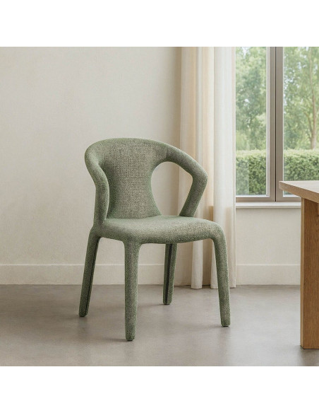 Fauteuil de table moderne chic en Tissu Vert Chiné Métal Fuzara (Lot de 2) - 2