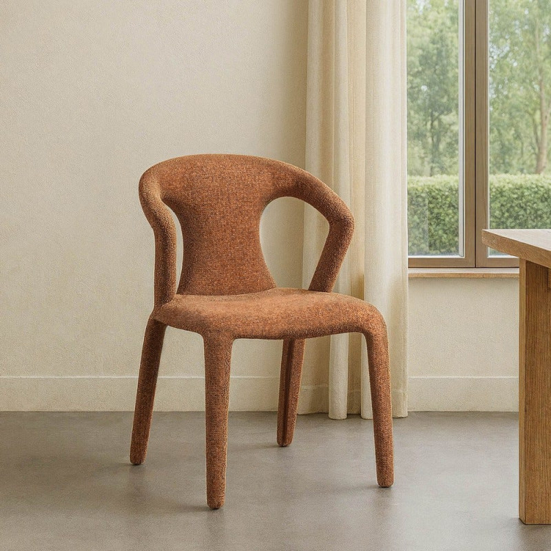 Fauteuil de table moderne chic en Tissu Marron Chiné Métal Fuzara (Lot de 2) - 2