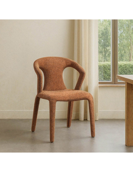 Fauteuil de table moderne chic en Tissu Marron Chiné Métal Fuzara (Lot de 2) - 2