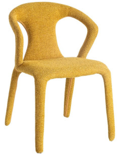 Fauteuil de table moderne chic en Tissu Jaune moutarde Chiné Métal Fuzara (Lot de 2) - 1