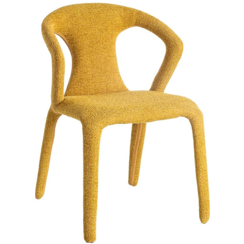Fauteuil de table moderne chic en Tissu Jaune moutarde Chiné Métal Fuzara (Lot de 2) - 1