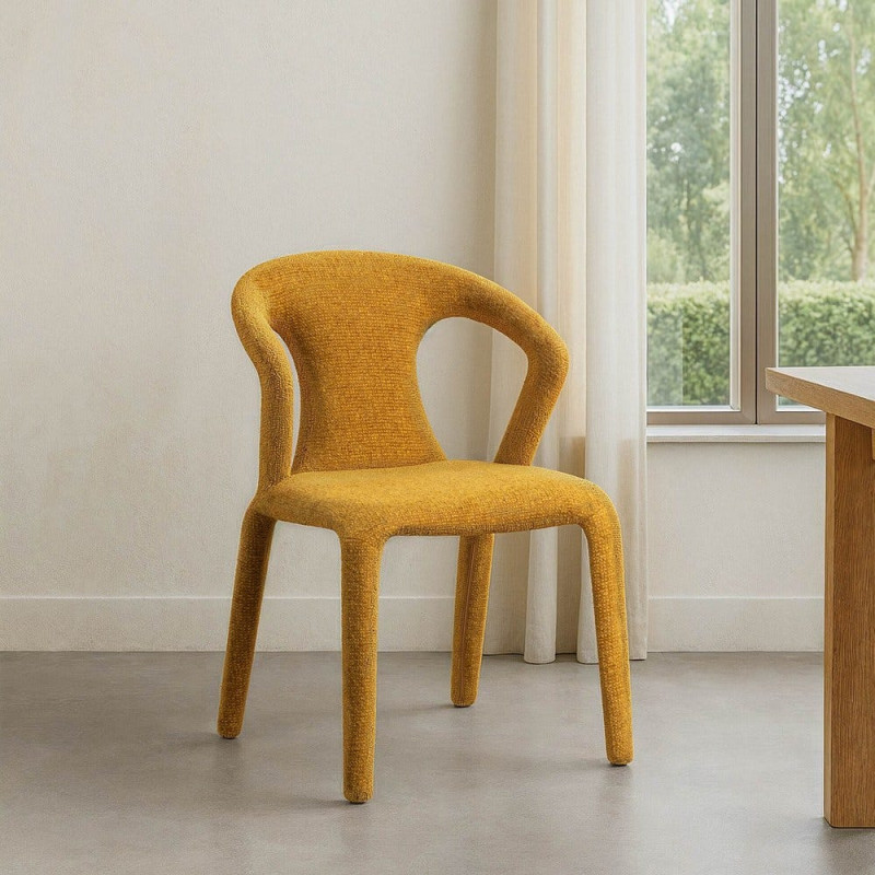 Fauteuil de table moderne chic en Tissu Jaune moutarde Chiné Métal Fuzara (Lot de 2) - 2