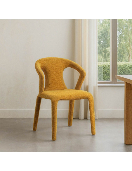 Fauteuil de table moderne chic en Tissu Jaune moutarde Chiné Métal Fuzara (Lot de 2) - 2
