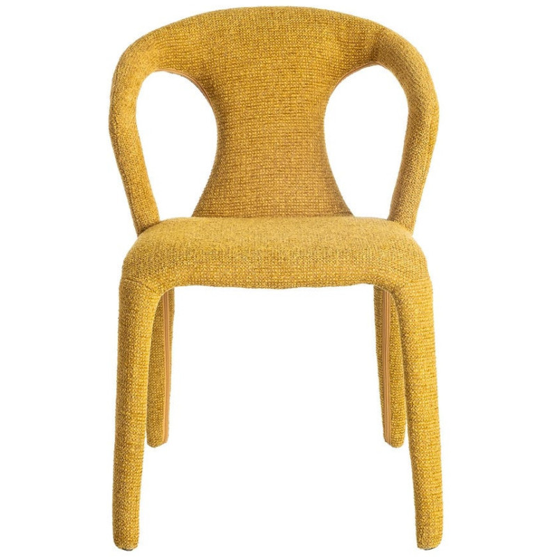 Fauteuil de table moderne chic en Tissu Jaune moutarde Chiné Métal Fuzara (Lot de 2) - 3