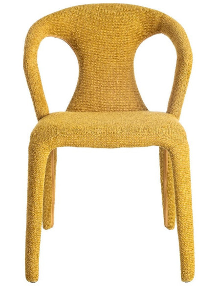 Fauteuil de table moderne chic en Tissu Jaune moutarde Chiné Métal Fuzara (Lot de 2) - 3