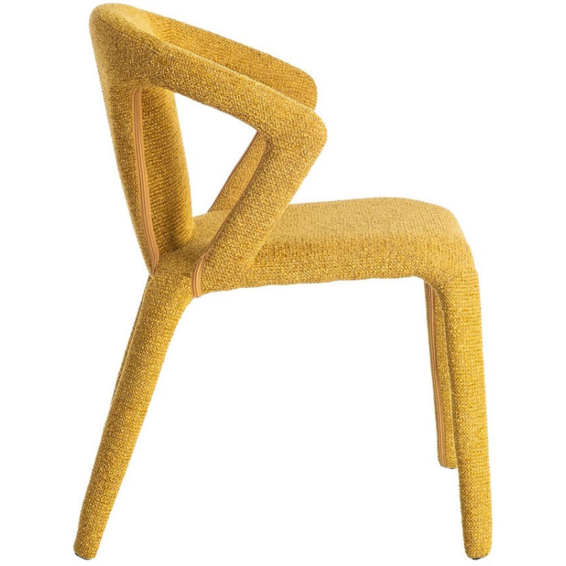 Fauteuil de table moderne chic en Tissu Jaune moutarde Chiné Métal Fuzara (Lot de 2) - 4