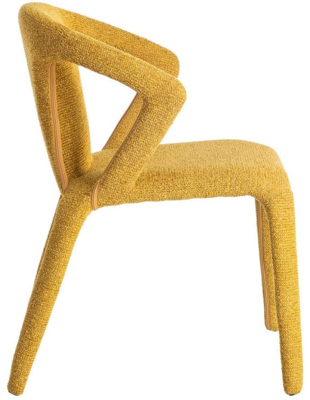 Fauteuil de table moderne chic en Tissu Jaune moutarde Chiné Métal Fuzara (Lot de 2) - 4