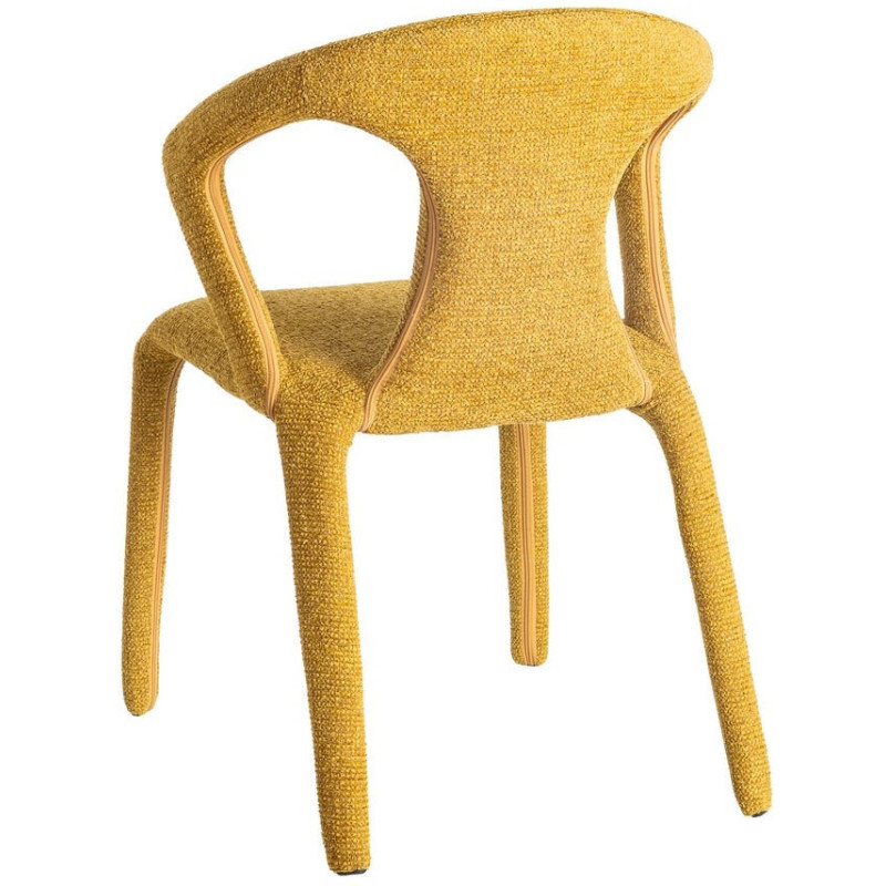 Fauteuil de table moderne chic en Tissu Jaune moutarde Chiné Métal Fuzara (Lot de 2) - 5