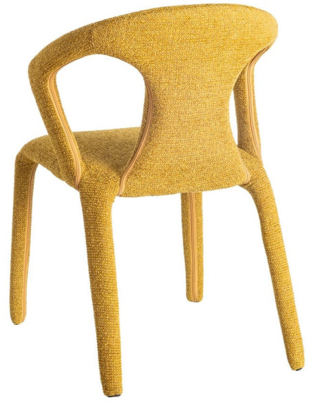 Fauteuil de table moderne chic en Tissu Jaune moutarde Chiné Métal Fuzara (Lot de 2) - 5