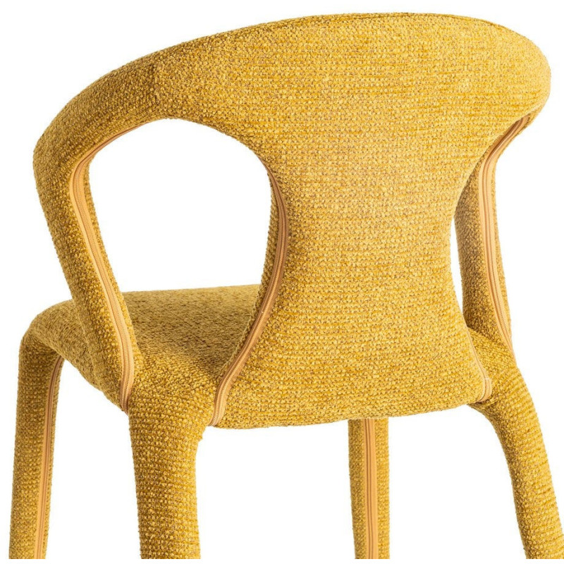 Fauteuil de table moderne chic en Tissu Jaune moutarde Chiné Métal Fuzara (Lot de 2) - 6