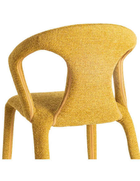 Fauteuil de table moderne chic en Tissu Jaune moutarde Chiné Métal Fuzara (Lot de 2) - 6