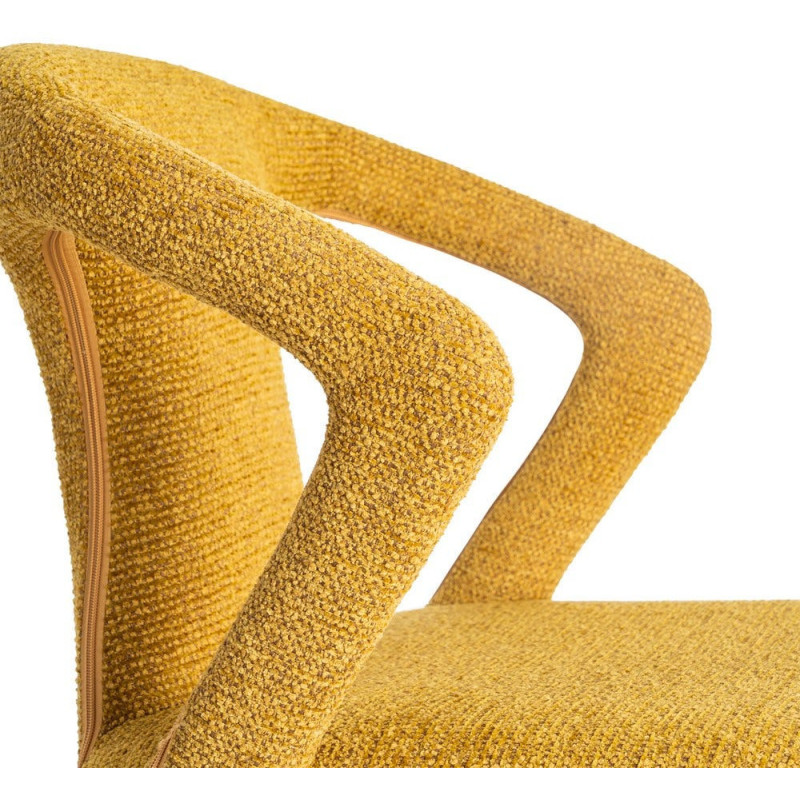 Fauteuil de table moderne chic en Tissu Jaune moutarde Chiné Métal Fuzara (Lot de 2) - 7