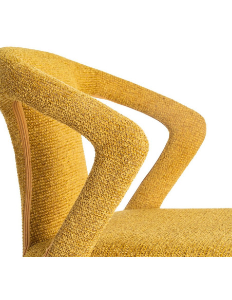 Fauteuil de table moderne chic en Tissu Jaune moutarde Chiné Métal Fuzara (Lot de 2) - 7