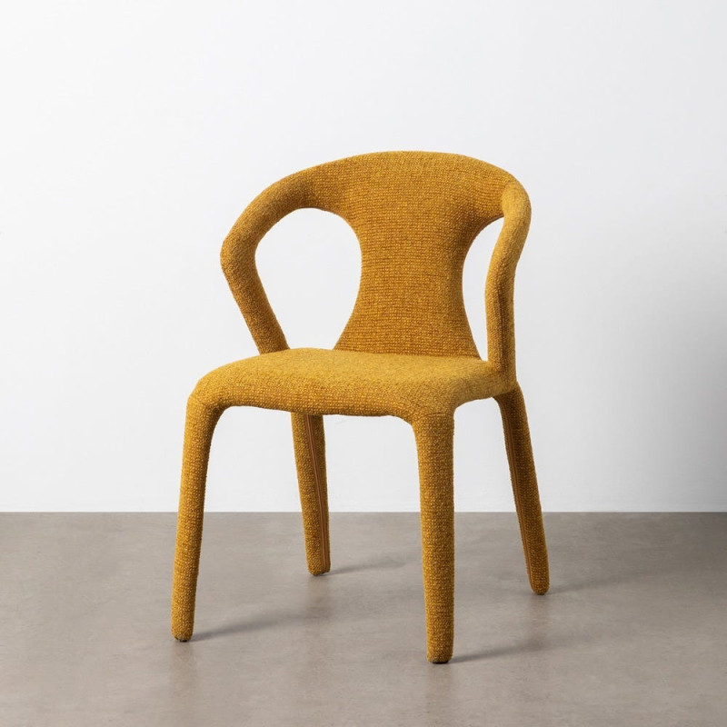 Fauteuil de table moderne chic en Tissu Jaune moutarde Chiné Métal Fuzara (Lot de 2) - 11