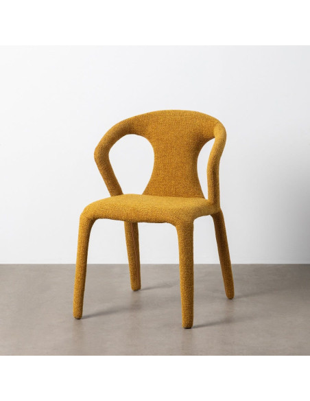 Fauteuil de table moderne chic en Tissu Jaune moutarde Chiné Métal Fuzara (Lot de 2) - 11