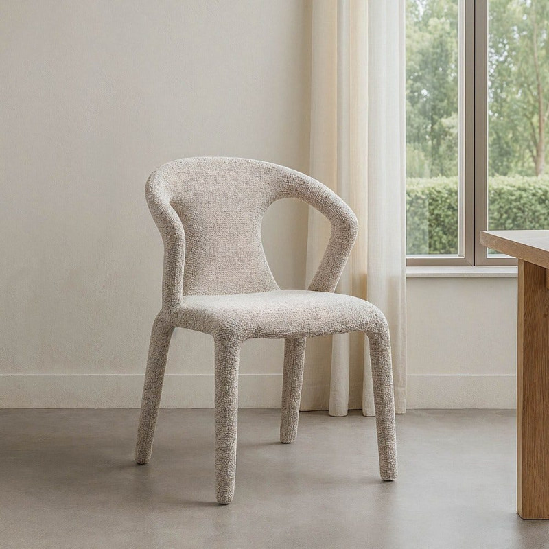 Fauteuil de table moderne chic en Tissu Gris Chiné Métal Fuzara (Lot de 2) - 2