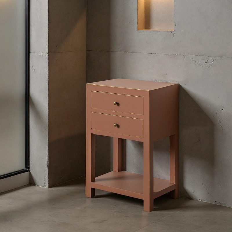 Table de chevet orientale chic 2 tiroirs 1 étagère en Bois MDF Marron moka Oriente - 1