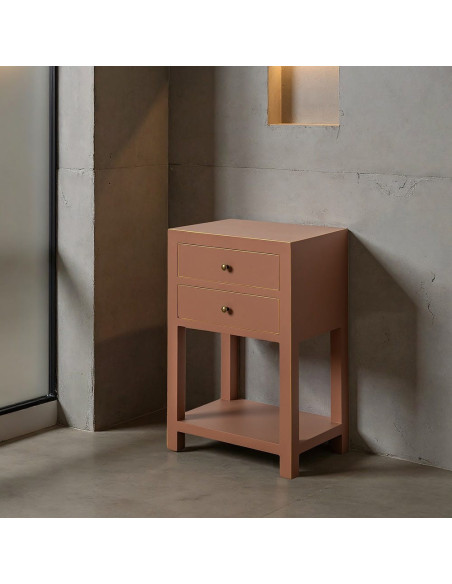 Table de chevet orientale chic 2 tiroirs 1 étagère en Bois MDF Marron moka Oriente - 1