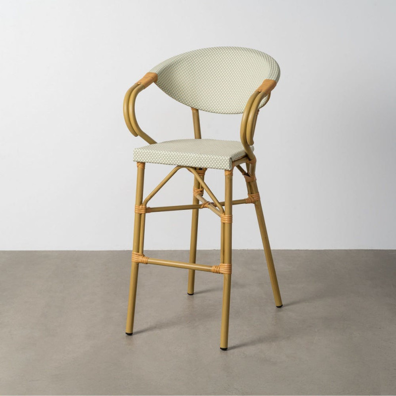 Tabouret de bar bistrot chic en Textilène Aigue marine Métal Naturel Effet bambou Ameyra (Lot de 2) - 1