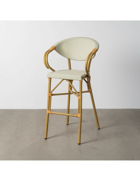 Tabouret de bar bistrot chic en Textilène Aigue marine Métal Naturel Effet bambou Ameyra (Lot de 2) - 1