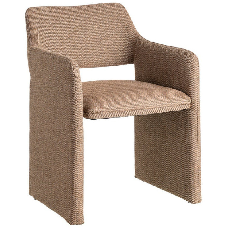 Fauteuil de table moderne Kalora en Tissu Marron Motif chevrons Métal (Lot de 2) - 1