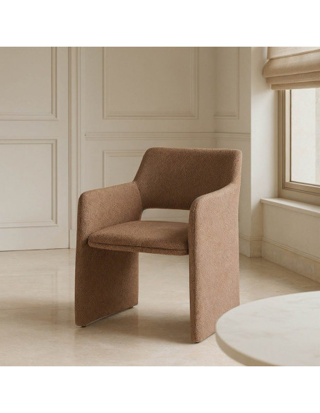 Fauteuil de table moderne Kalora en Tissu Marron Motif chevrons Métal (Lot de 2) - 2