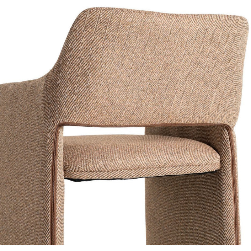 Fauteuil de table moderne Kalora en Tissu Marron Motif chevrons Métal (Lot de 2) - 6