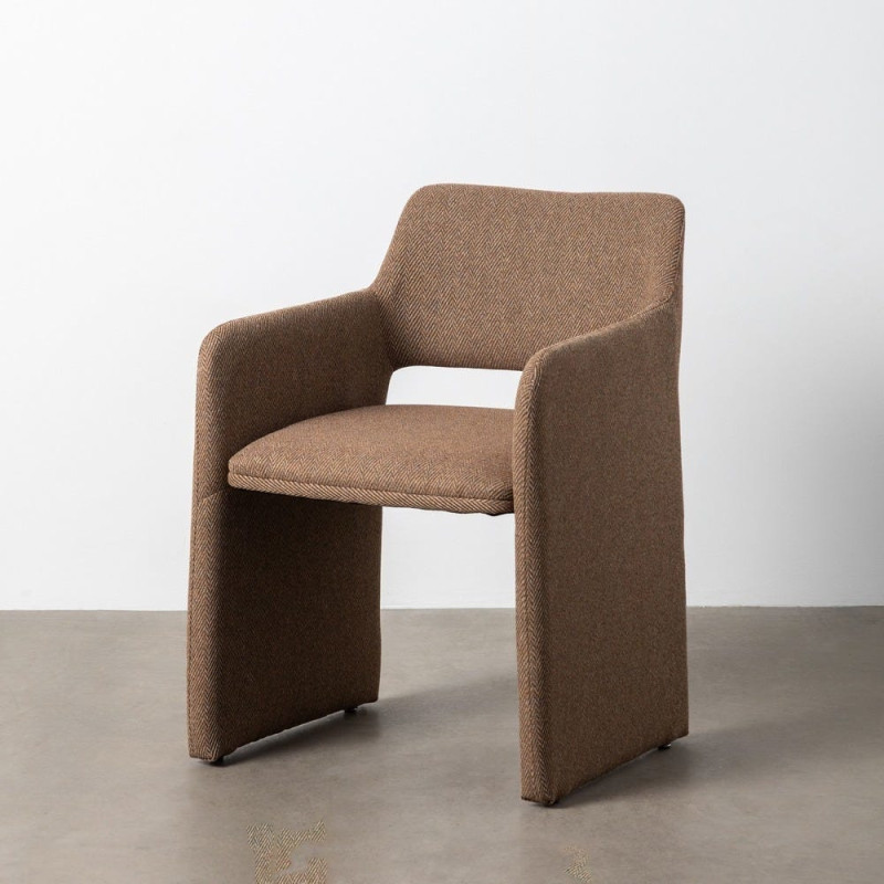 Fauteuil de table moderne Kalora en Tissu Marron Motif chevrons Métal (Lot de 2) - 11