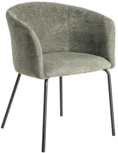 Fauteuil de table moderne rond en Tissu Vert Métal Noir Meyora (Lot de 2) - 1