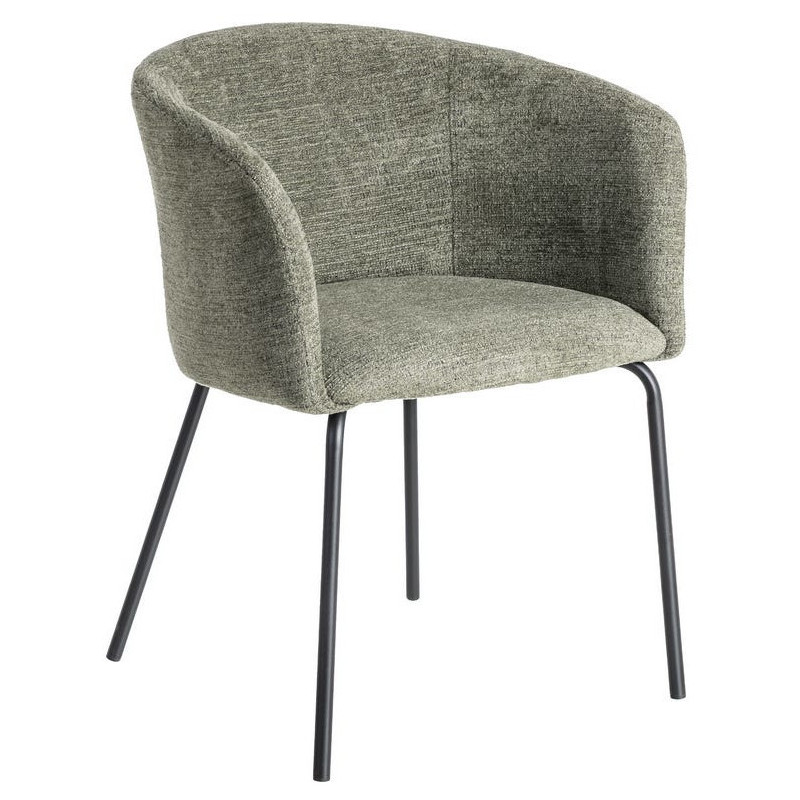 Fauteuil de table moderne rond en Tissu Vert Métal Noir Meyora (Lot de 2) - 1