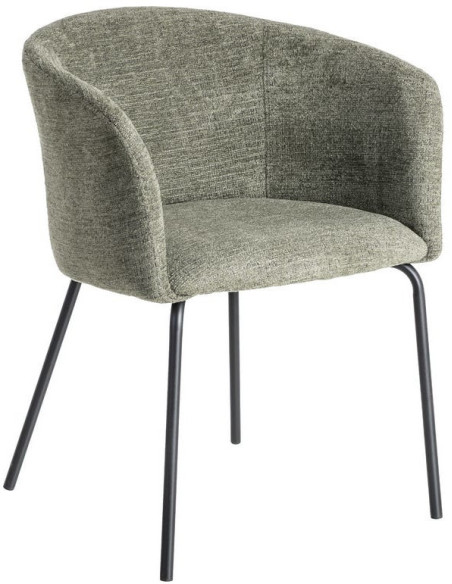 Fauteuil de table moderne rond en Tissu Vert Métal Noir Meyora (Lot de 2) - 1