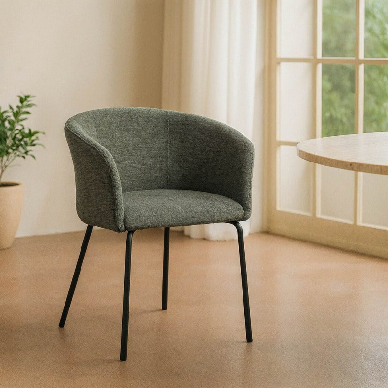 Fauteuil de table moderne rond en Tissu Vert Métal Noir Meyora (Lot de 2) - 2