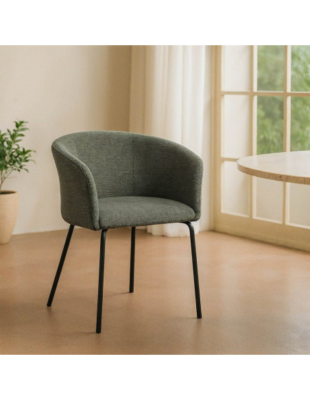 Fauteuil de table moderne rond en Tissu Vert Métal Noir Meyora (Lot de 2) - 2