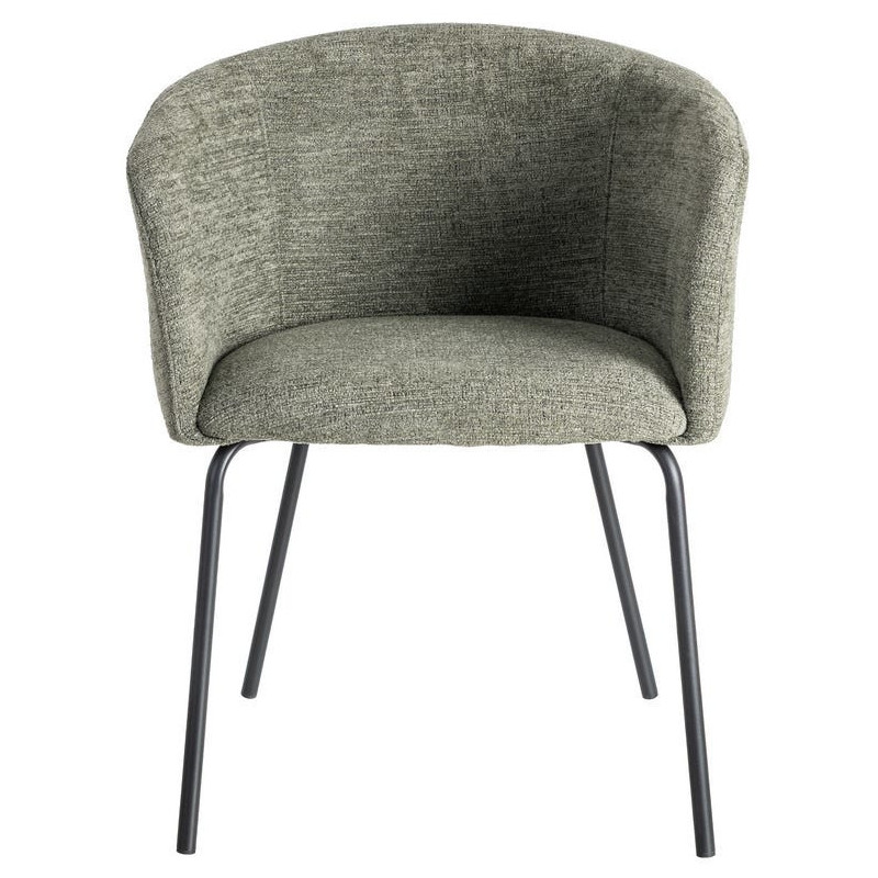 Fauteuil de table moderne rond en Tissu Vert Métal Noir Meyora (Lot de 2) - 4