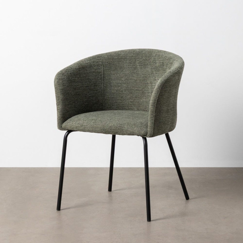 Fauteuil de table moderne rond en Tissu Vert Métal Noir Meyora (Lot de 2) - 11