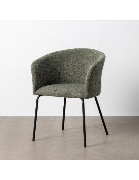 Fauteuil de table moderne rond en Tissu Vert Métal Noir Meyora (Lot de 2) - 11