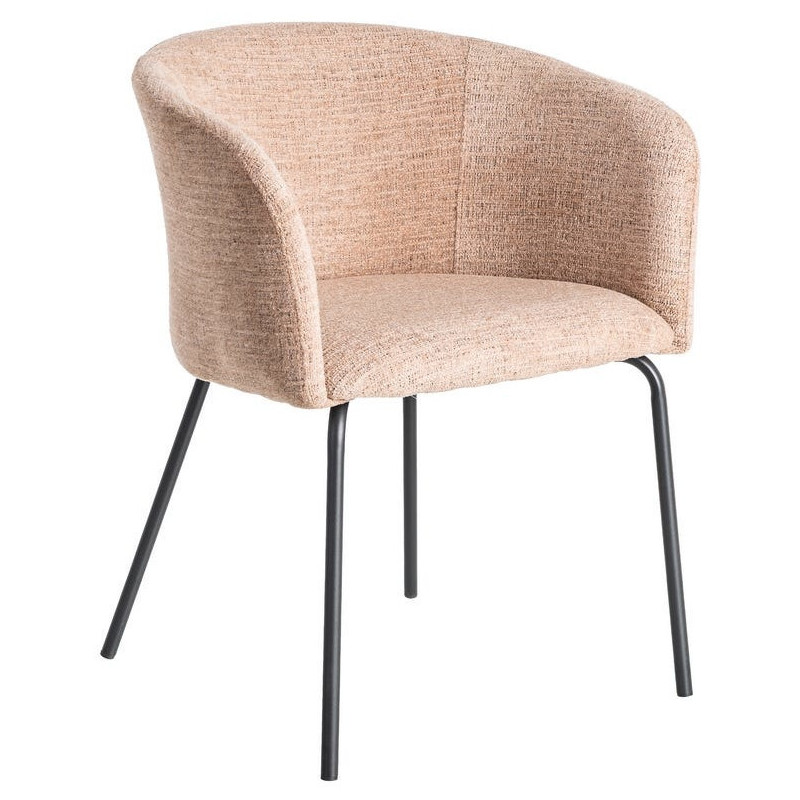 Fauteuil de table moderne rond en Tissu Rose pêche Métal Noir Meyora (Lot de 2) - 1