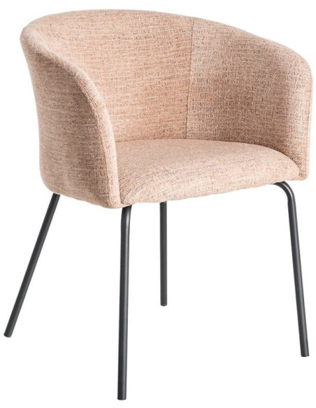 Fauteuil de table moderne rond en Tissu Rose pêche Métal Noir Meyora (Lot de 2) - 1
