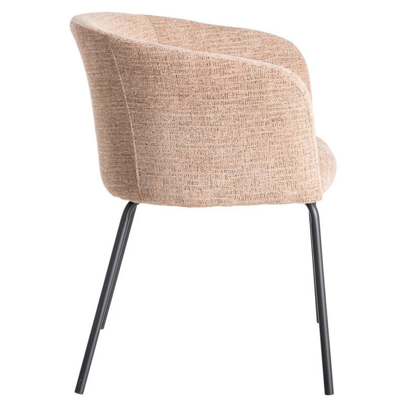 Fauteuil de table moderne rond en Tissu Rose pêche Métal Noir Meyora (Lot de 2) - 3