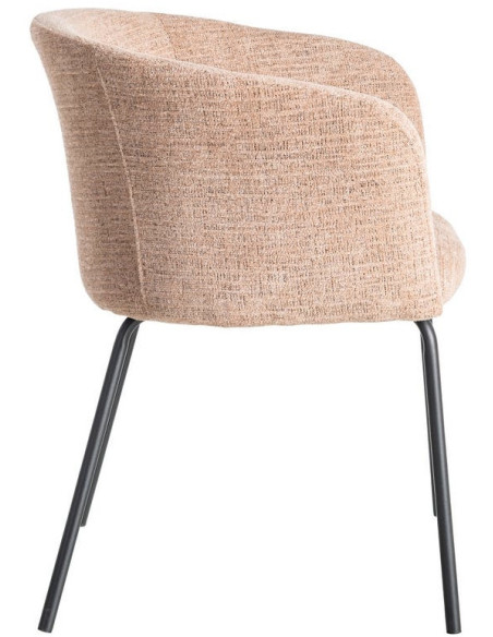 Fauteuil de table moderne rond en Tissu Rose pêche Métal Noir Meyora (Lot de 2) - 3
