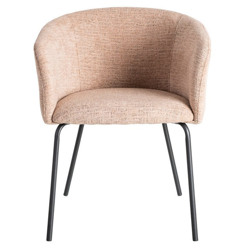 Fauteuil de table moderne rond en Tissu Rose pêche Métal Noir Meyora (Lot de 2) - 4