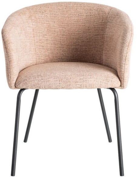 Fauteuil de table moderne rond en Tissu Rose pêche Métal Noir Meyora (Lot de 2) - 4