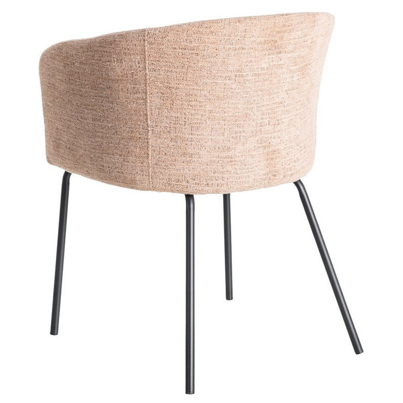 Fauteuil de table moderne rond en Tissu Rose pêche Métal Noir Meyora (Lot de 2) - 5